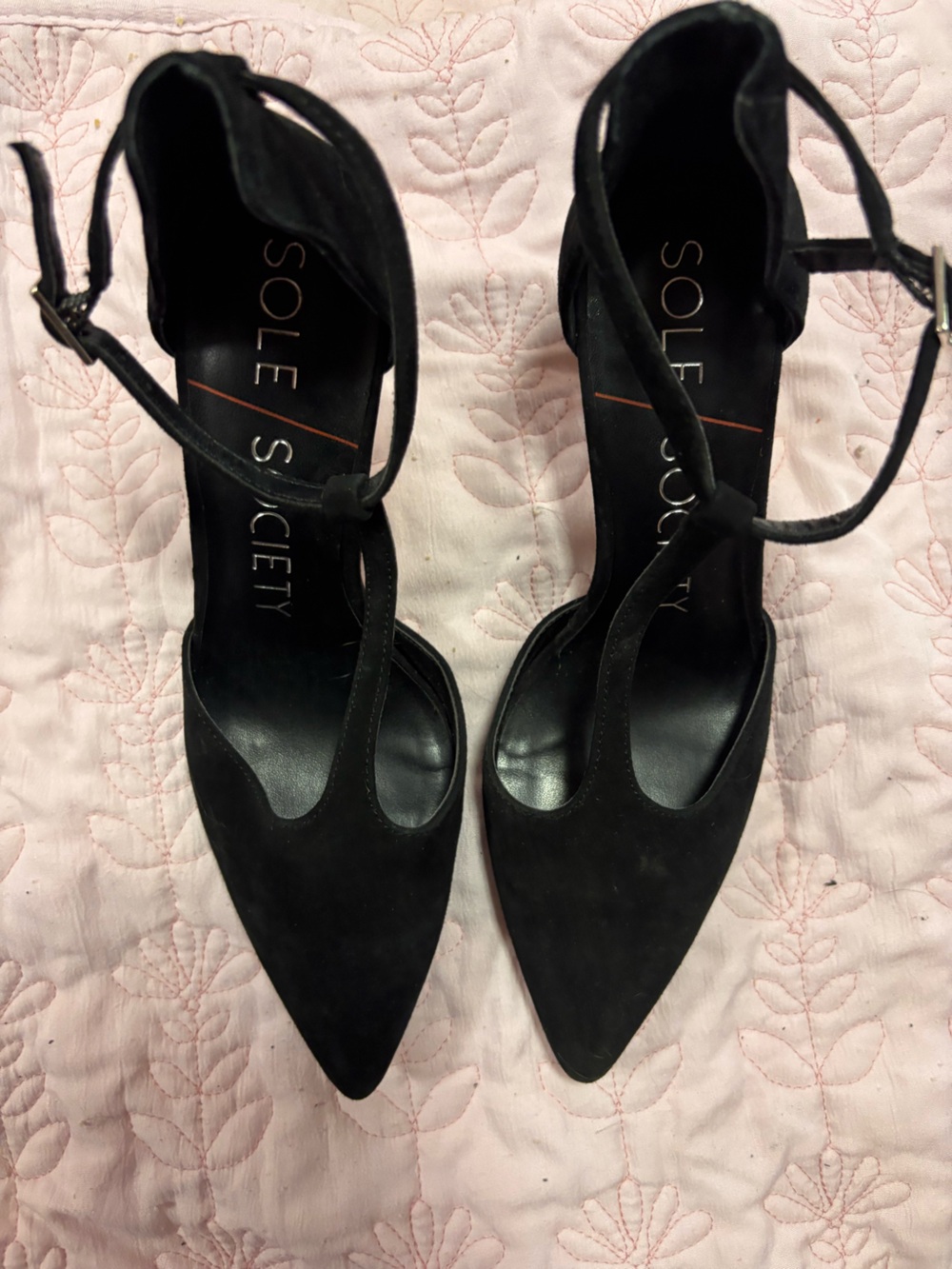 Sole Society Black Pointed T-Strap Heels